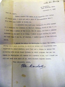 A close up of the letter...the third paragraph shows the wit of Mr. Marshall