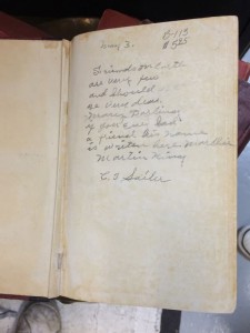 May 3, Friends on Earth are very few and should be very dear. Mary Darling if you ever had a friend his name is written here. (unreadable) Martin Kiney C.J. Sailer