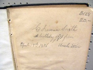 G (can't decipher) Smith A birthday gift from Uncle Win April 19th, 1876